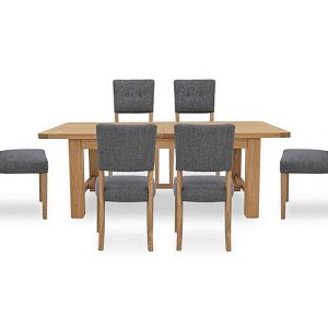 Furnitureland  Augusta Large Rectangular Extending Dining Table and 6 Open Back Upholstered Chairs  Anthracite | Bed Sava