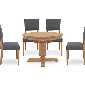 Furnitureland  Augusta Round Extending Dining Table and 4 Open Back Upholstered Chairs  Anthracite | Bed Sava