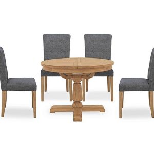 Furnitureland  Augusta Round Extending Dining Table and 4 Roll Back Upholstered Chairs  Anthracite | Bed Sava