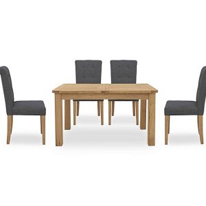 Furnitureland  Augusta Small Rectangular Extending Dining Table and 4 Roll Back Upholstered Chairs  Anthracite | Bed Sava