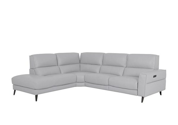 Axel NC Leather Left Hand Facing Chaise End Power Recliner Sofa  Grey | Bed Sava