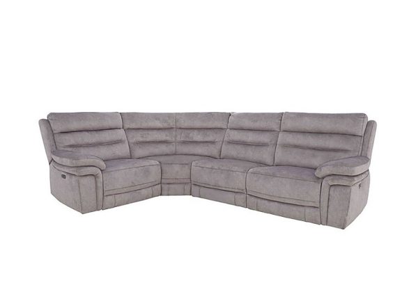 Berlin Modular Fabric Power Recliner Left Hand Facing Corner Sofa  Light Grey | Bed Sava