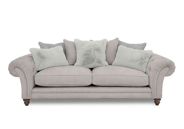 Boutique Collection  Blenheim 4 Seater Scatter Back Sofa  Darwin Silver with Walnut Feet | Bed Sava