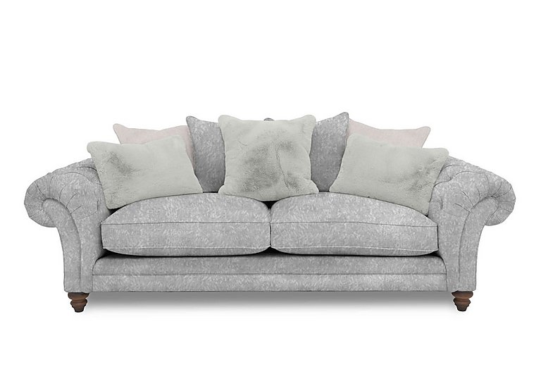 Boutique Collection - Blenheim 4 Seater Scatter Back Sofa - Savoy Silver with Walnut Feet