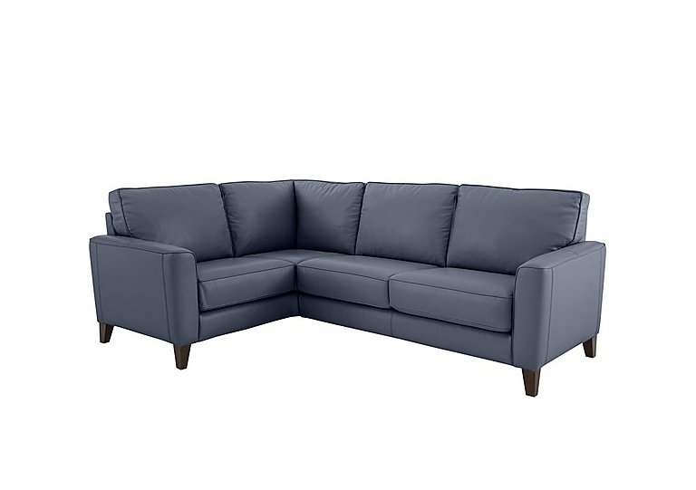 Brondby Small BV NC Leather Left Hand Facing Corner Sofa - BV Ocean Blue