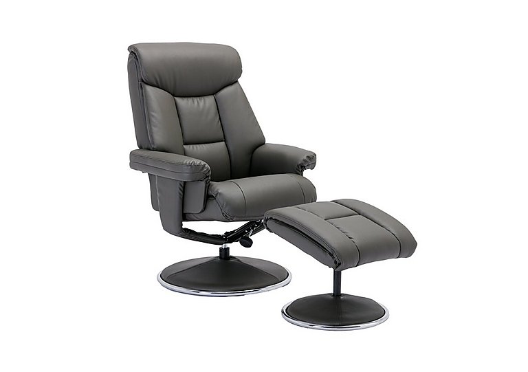 Bruges Faux Leather Swivel Recliner Chair and Footstool - Cinder