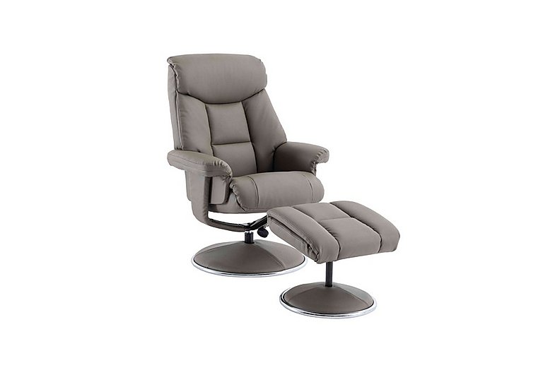 Bruges Faux Leather Swivel Recliner Chair and Footstool - Grey