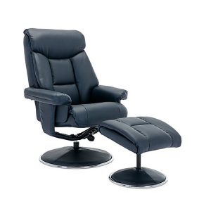 Bruges Faux Leather Swivel Recliner Chair and Footstool  Navy Plush | Bed Sava
