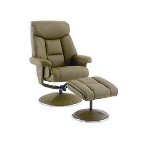 Bruges Faux Leather Swivel Recliner Chair and Footstool  Olive Green | Bed Sava