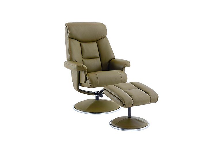 Bruges Faux Leather Swivel Recliner Chair and Footstool - Olive Green