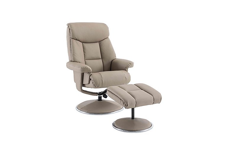Bruges Faux Leather Swivel Recliner Chair and Footstool - Pebble
