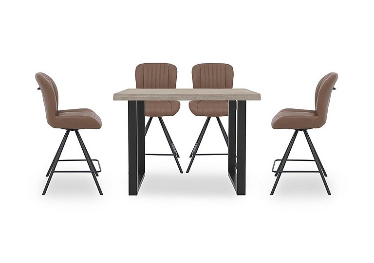 Bodahl - Compact Terra 140cm Raw Edge Table with 4 Cognac Swivel Bar Stools - White Wash