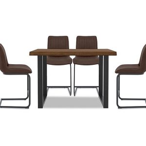 Bodahl  Compact Terra Raw Edge Table with U Shaped Legs and 4 Cognac Bar Stools  140 cm  Desert | Bed Sava