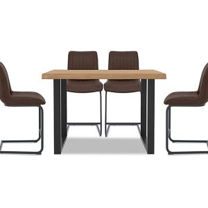 Bodahl  Compact Terra Raw Edge Table with U Shaped Legs and 4 Cognac Bar Stools  160 cm  Bianca | Bed Sava