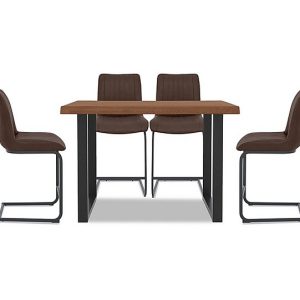 Bodahl  Compact Terra Raw Edge Table with U Shaped Legs and 4 Cognac Bar Stools  160 cm  Old Bassano | Bed Sava