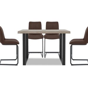 Bodahl  Compact Terra Raw Edge Table with U Shaped Legs and 4 Cognac Bar Stools  140 cm  Vintage Grey | Bed Sava