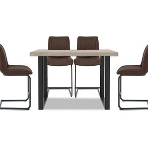 Bodahl  Compact Terra Raw Edge Table with U Shaped Legs and 4 Cognac Bar Stools  140 cm  White Wash | Bed Sava
