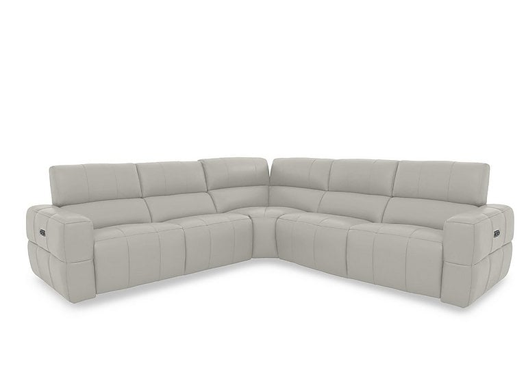 Cube Leather Large Power Recliner Corner Sofa with Power Headrests - Lead Grey