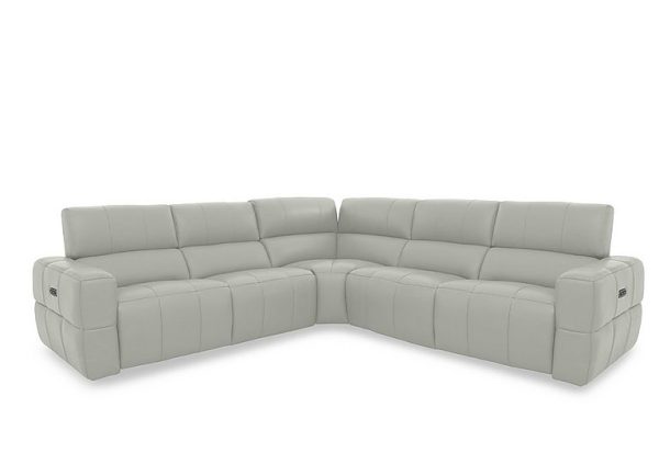 Cube Leather Large Power Recliner Corner Sofa with Power Headrests  Oslo Pine | Bed Sava