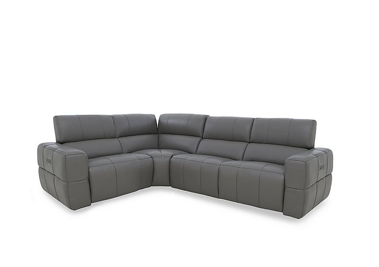 Cube Leather Power Recliner Left Hand Facing Corner Sofa with Power Headrests