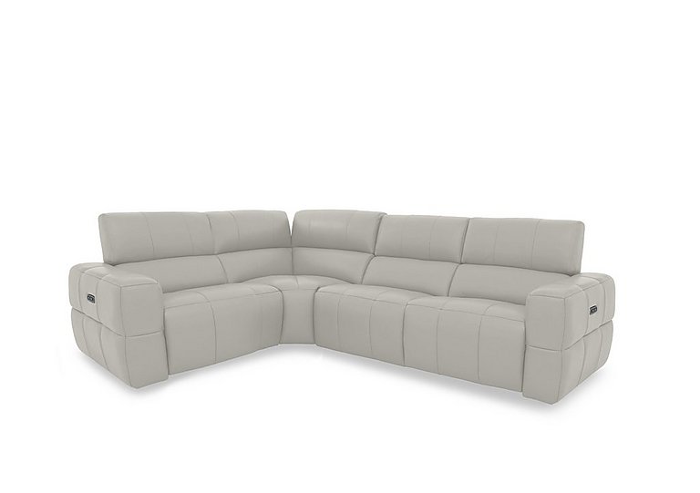 Cube Leather Power Recliner Left Hand Facing Corner Sofa with Power Headrests - Lead Grey