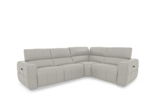 Cube Leather Power Recliner Right Hand Facing Corner Sofa with Power Headrests  Lead Grey | Bed Sava