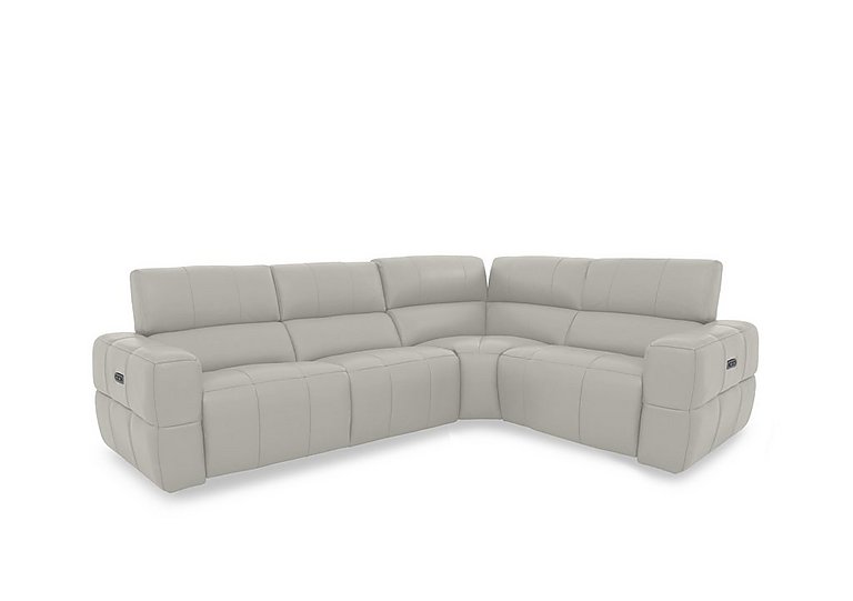 Cube Leather Power Recliner Right Hand Facing Corner Sofa with Power Headrests - Lead Grey