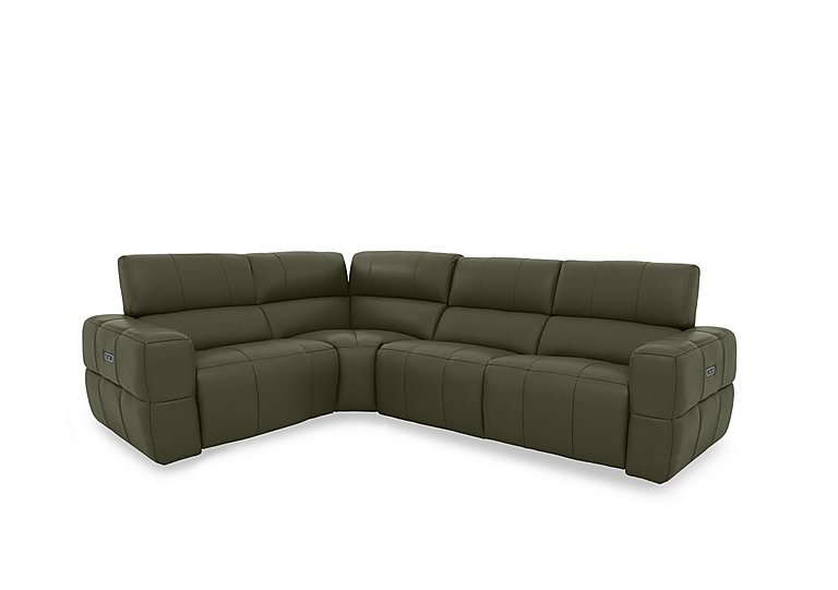 Cube Leather Power Recliner Left Hand Facing Corner Sofa with Power Headrests - Oslo Pine
