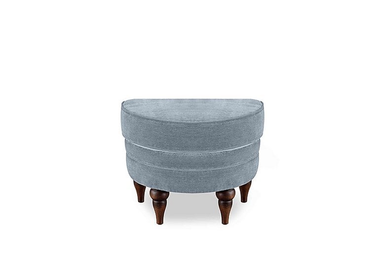 At The Helm - Harriet Fabric Half Moon Footstool - Boathouse Blue with Walnut Feet