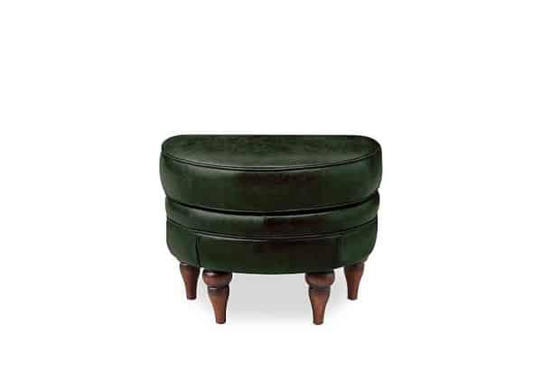 At The Helm  Harriet Leather Half Moon Footstool  Smoke with Walnut Feet | Bed Sava