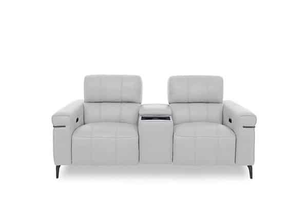 World of Leather  Homestage NC Leather 2 Seater Power Recliner Media Sofa with Console and Power Headrests  Grey | Bed Sava