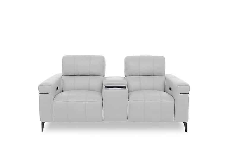 World of Leather - Homestage NC Leather 2 Seater Power Recliner Media Sofa with Console and Power Headrests - Grey