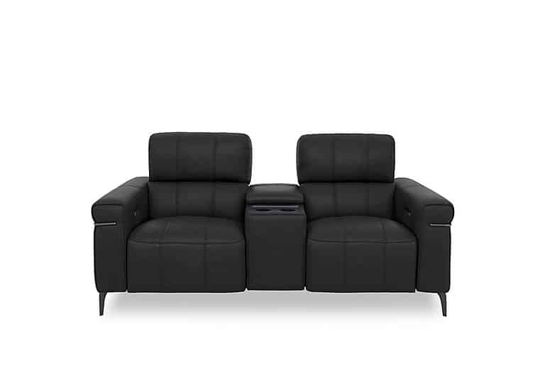 World of Leather - Homestage NC Leather 2 Seater Power Recliner Media Sofa with Console and Power Headrests - Black