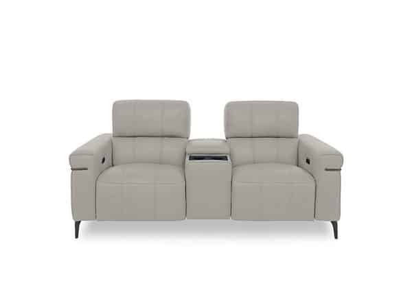World of Leather  Homestage NC Leather 2 Seater Power Recliner Media Sofa with Console and Power Headrests  Feather | Bed Sava