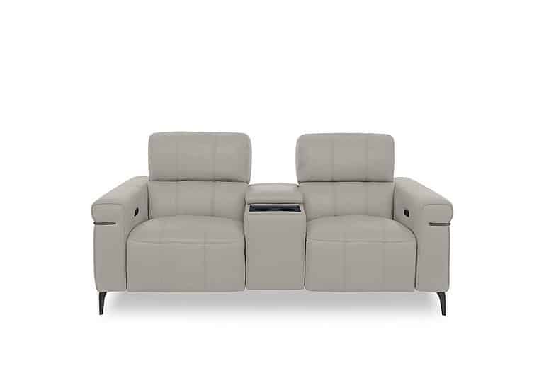 World of Leather - Homestage NC Leather 2 Seater Power Recliner Media Sofa with Console and Power Headrests - Feather