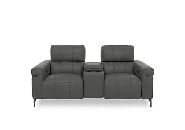 World of Leather  Homestage NC Leather 2 Seater Power Recliner Media Sofa with Console and Power Headrests  Charcoal Grey | Bed Sava