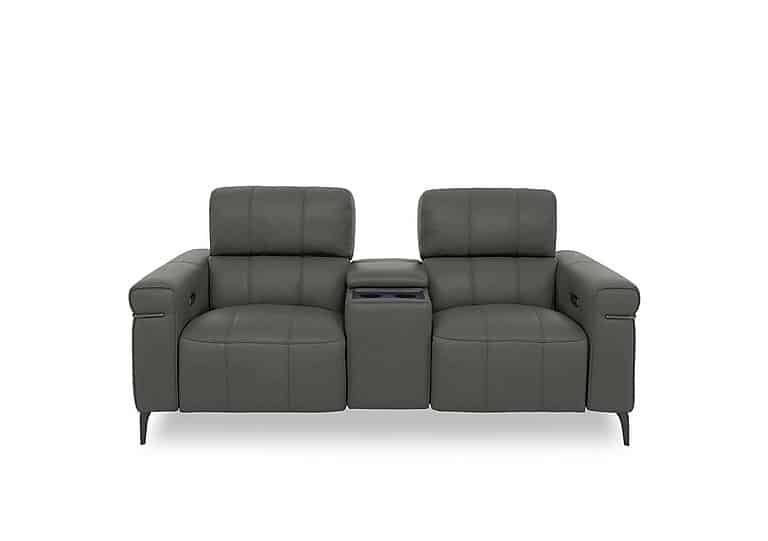 World of Leather - Homestage NC Leather 2 Seater Power Recliner Media Sofa with Console and Power Headrests - Charcoal Grey
