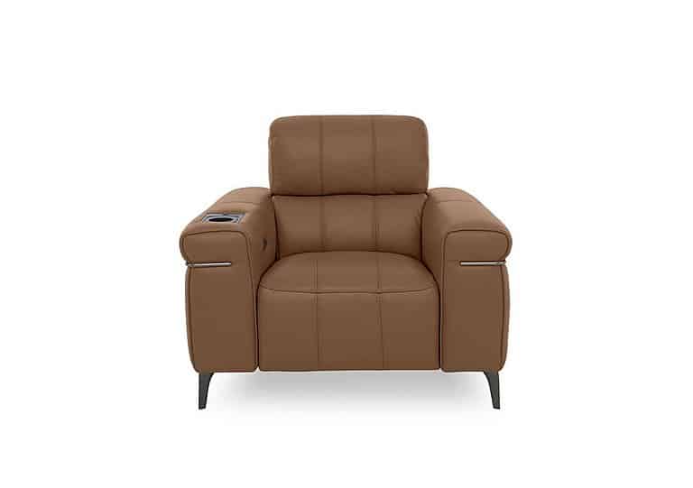 World of Leather - Homestage Leather Power Recliner Media Chair with Power Headrest - Pecan