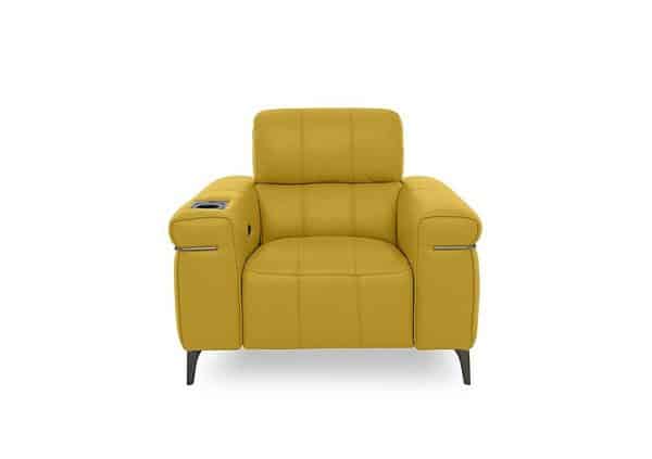 World of Leather  Homestage Leather Power Recliner Media Chair with Power Headrest  Yellow | Bed Sava