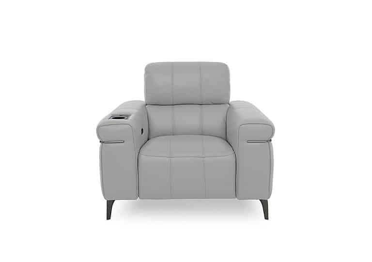 World of Leather - Homestage Leather Power Recliner Media Chair with Power Headrest - Light Grey