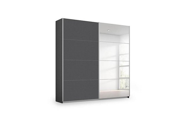 Rauch  Impulse 181cm 2 Door Décor Slider Wardrobe with Mirror Door  Metallic Grey | Bed Sava