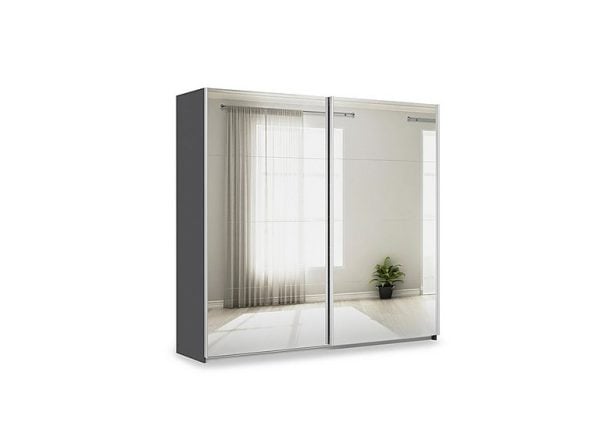 Rauch  Impulse 226cm 2 Door Mirror Slider Wardrobe  Metallic Grey | Bed Sava