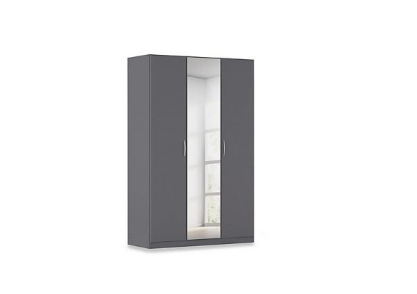 Rauch  Impulse 136cm 3 Door Décor Hinged Wardrobe with Mirror Door  Metallic Grey | Bed Sava