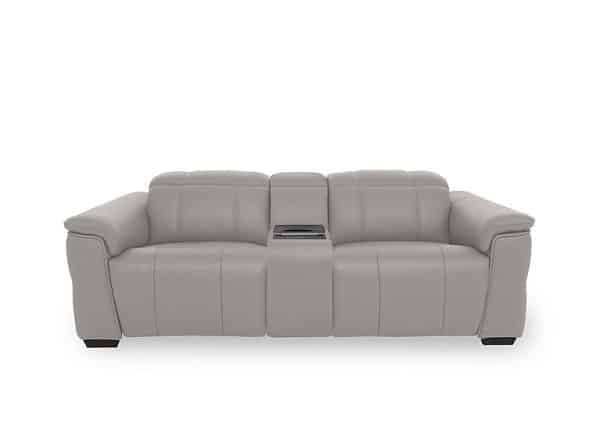 Inca NC Leather 3 Seater Power Recliner Sofa with Power Headrests and Fridge Console  Lead Grey | Bed Sava