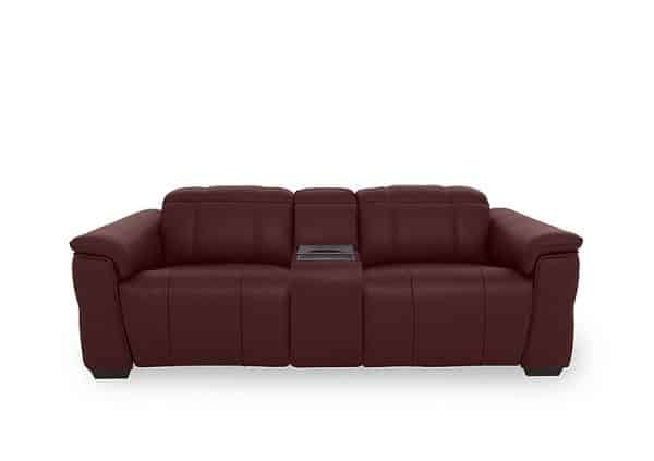 Inca NC Leather 3 Seater Power Recliner Sofa with Power Headrests and Fridge Console  Ruby | Bed Sava