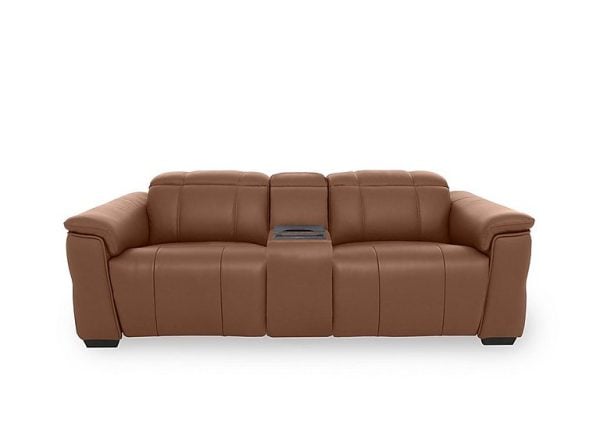 Inca NC Leather 3 Seater Power Recliner Sofa with Power Headrests and Fridge Console  Butterscotch | Bed Sava
