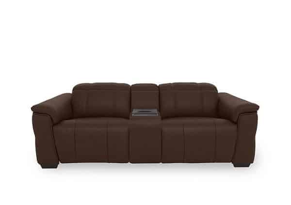Inca NC Leather 3 Seater Power Recliner Sofa with Power Headrests and Fridge Console  Chocolate | Bed Sava