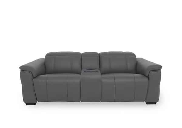 Inca NC Leather 3 Seater Power Recliner Sofa with Power Headrests and Fridge Console  Granite | Bed Sava