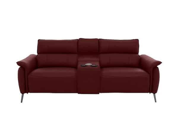 Jude 3 Seater Leather Power Recliner Sofa with Smart Console Unit and Power Telescopic Headrests  Montana Ruby | Bed Sava