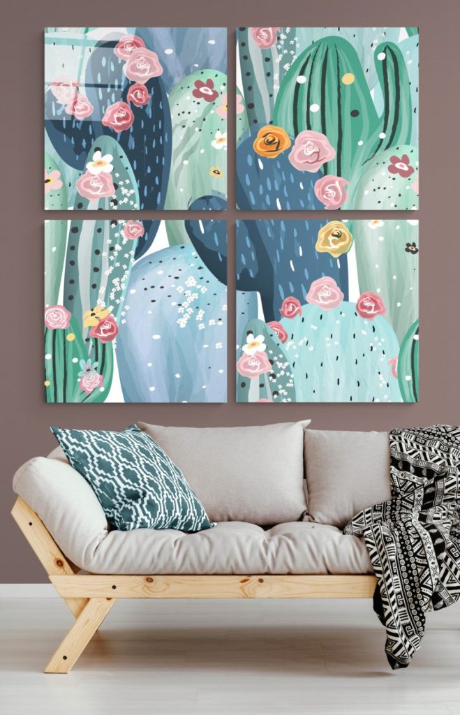 Cacti Quadro Glass Wall Art | Bed Sava